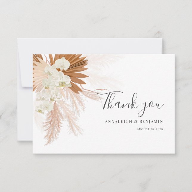 Pampas Grass Script Terracotta Wedding Thank You Card (Front)