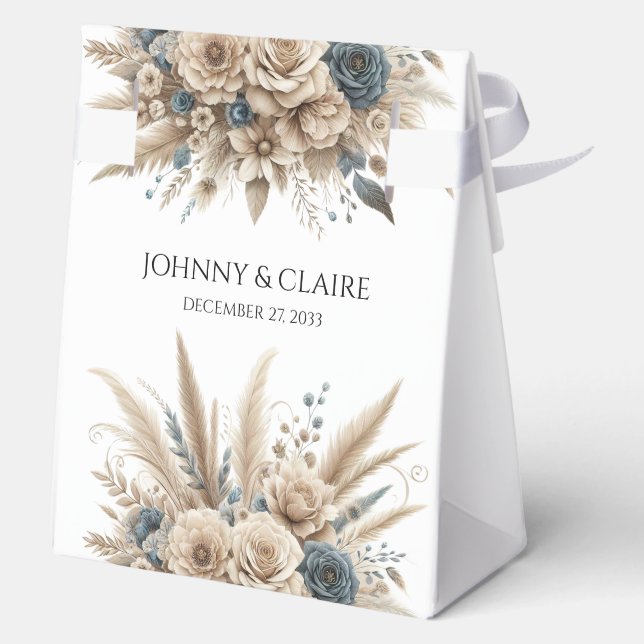 Pampas Grass Simple & Elegant Moder Wedding ScrIpt Favor Boxes (Back)