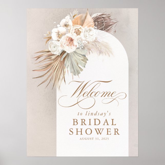 Pampas Grass Soft Floral Bridal Shower Welcome Poster (Front)