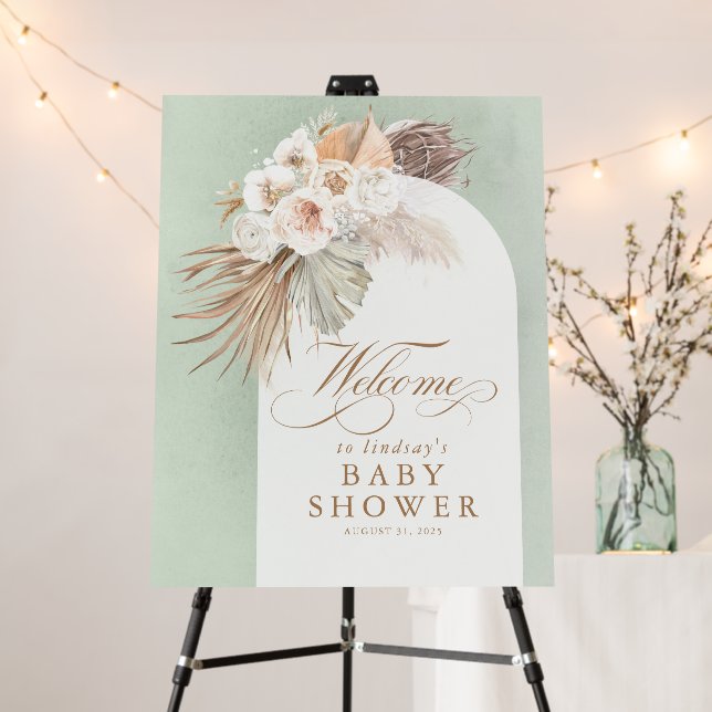 Pampas Grass Soft Floral Elegant Boho Welcome Sign (In Situ (Stand))
