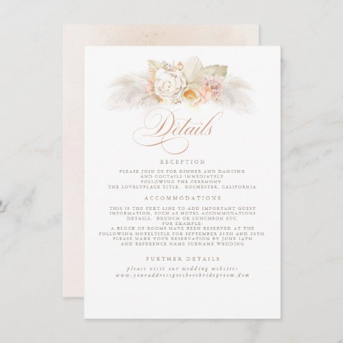 Pampas Grass Soft Pastel Floral Wedding Details Enclosure Card