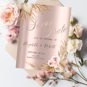 Pampas Grass Stylish Rose Gold Drips Save The Date