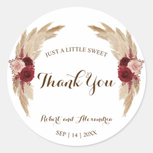 Pampas Grass Sweet Treat Wedding Thank You Classic Round Sticker