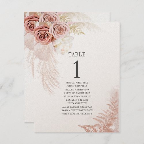 Pampas Grass Table Number 1 Wedding Seating Chart