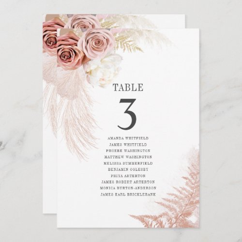 Pampas Grass Table Number 3 Wedding Seating Chart