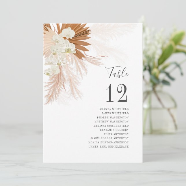 Pampas Grass Table Number Wedding Reception (Standing Front)