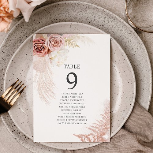 Pampas Grass Table Number Wedding Seating Chart