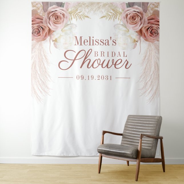 Pampas Grass Tan Bridal Shower Backdrop (In Situ)