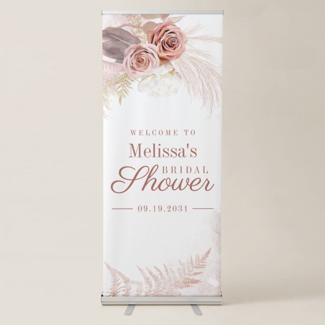 Pampas Grass Tan Bridal Shower Welcome Retractable Banner (Front)