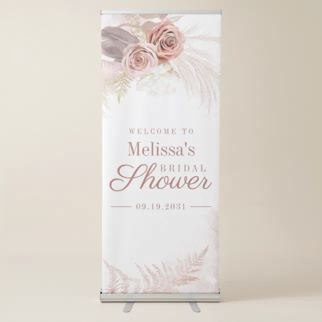 Pampas Grass Tan Bridal Shower Welcome Retractable Banner | Zazzle