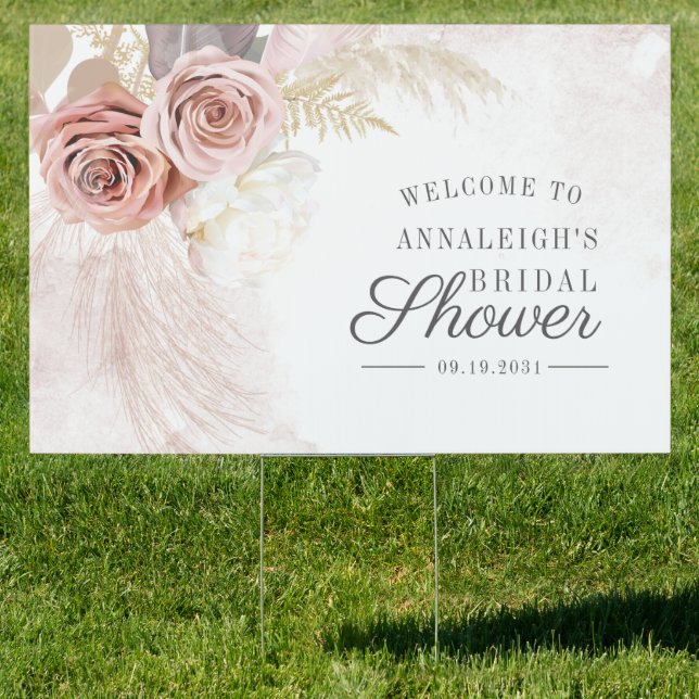 Pampas Grass Tan Bridal Shower Welcome Sign (Insitu)