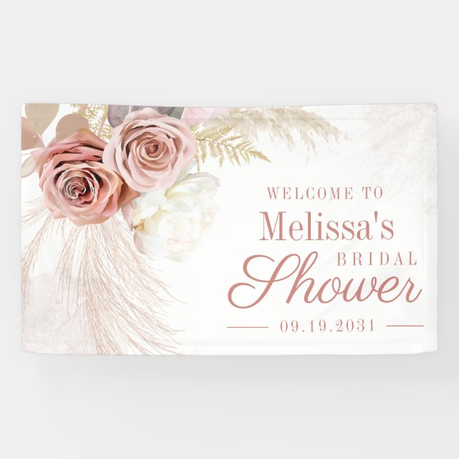 Pampas Grass Tan Dried Palms Bridal Shower Welcome Banner (Horizontal)