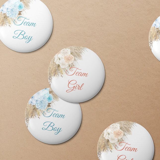 Pampas Grass Team Boy Vote Gender Reveal Party Button (Creator Uploaded)