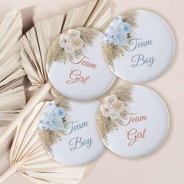 Pampas Grass Team Girl Vote Gender Reveal Party Button (Creator Uploaded)