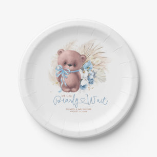 Pampas Grass Teddy Bear Baby Shower Blue Boho Paper Plates