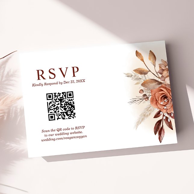  Pampas Grass Terra QR Code Floral Wedding RSVP Card (Creator Uploaded)