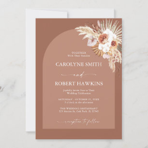 Pampas Grass Terracotta All In One Wedding Invitation