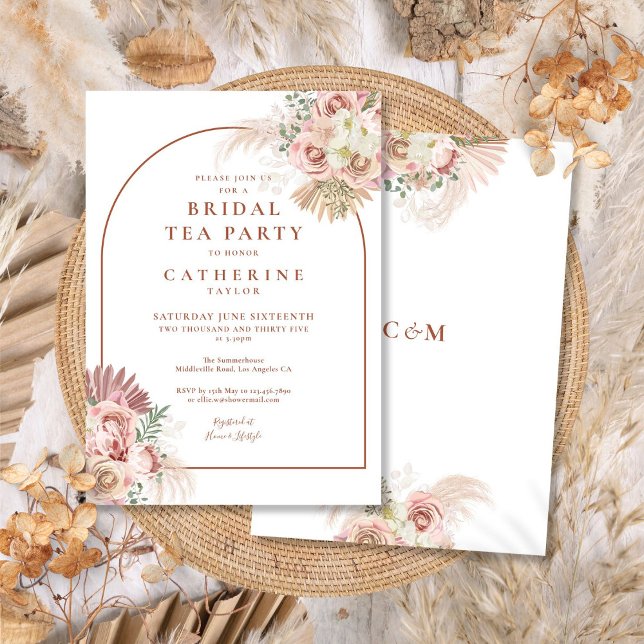 Pampas Grass Terracotta Arch Bridal Tea Party Invitation (Pampas Grass Terracotta Arch Bridal Tea Party Invitation)