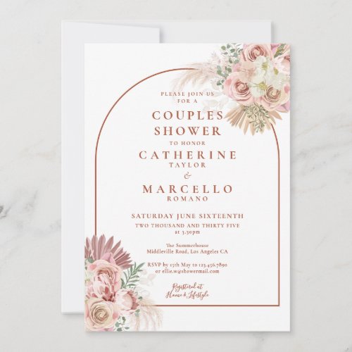 Pampas Grass Terracotta Arch Floral Couples Shower Invitation