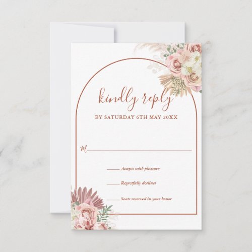 Pampas Grass Terracotta Arch Floral Monogram RSVP Card