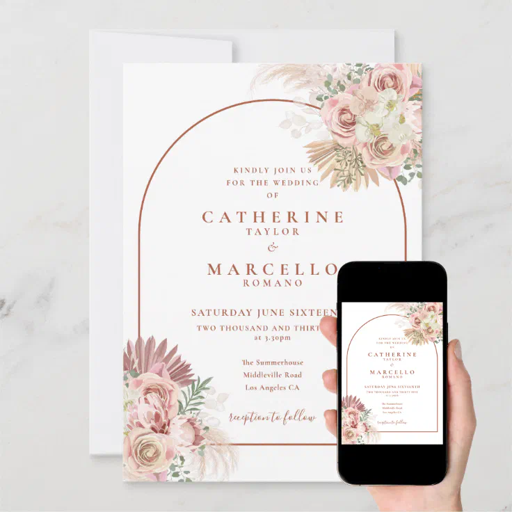 Pampas Grass Terracotta Arch Floral Wedding Invitation Zazzle