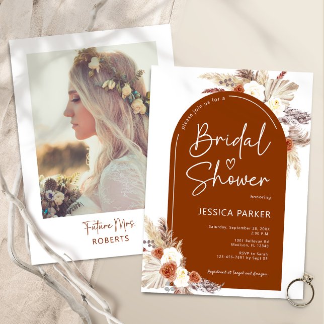 Pampas Grass Terracotta Arch Photo Bridal Shower Invitation (Creator Uploaded)