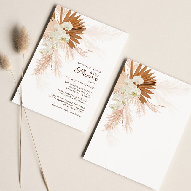 Pampas Grass Terracotta Baby Shower Invitation (Pampas Grass Baby Shower Invitation)