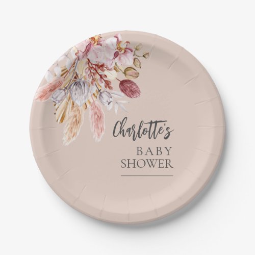 Pampas Grass Terracotta Boho Baby Shower Paper Plates