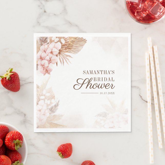 Pampas Grass Terracotta Boho Chic Bridal Shower Napkins (Insitu)