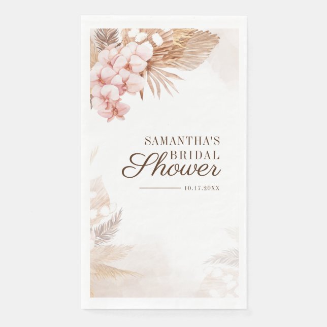 Pampas Grass Terracotta Boho Chic Bridal Shower  Paper Guest Towels (Front)