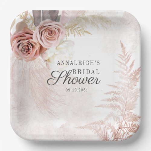 Pampas Grass Terracotta Boho Chic Bridal Shower Paper Plates