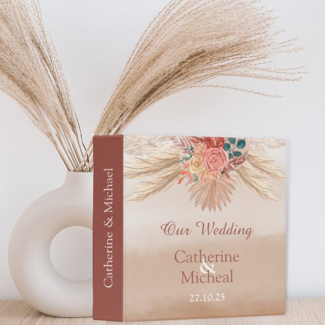 Pampas Grass Terracotta Boho Chic Wedding Album 3 Ring Binder (Creator Uploaded)