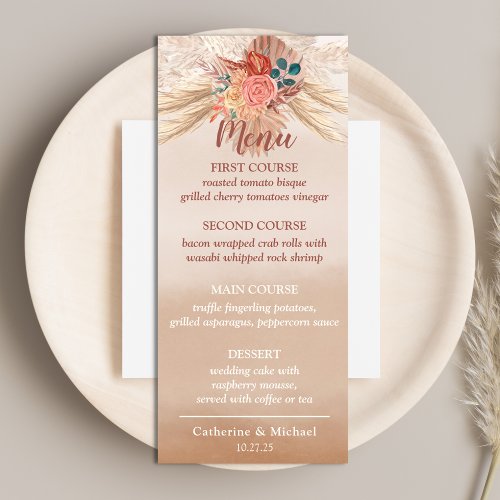 Pampas Grass Terracotta Boho Chic Wedding Party Menu