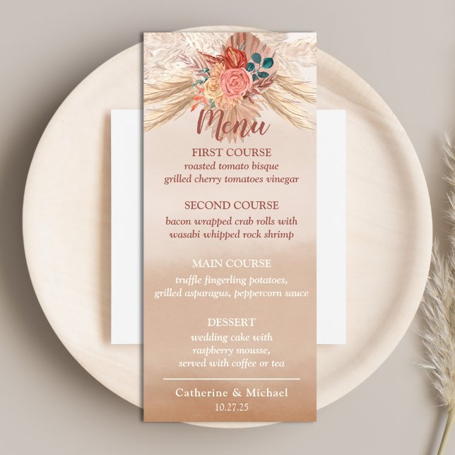 Pampas Grass Terracotta Boho Chic Wedding Party Menu (Creator Uploaded)