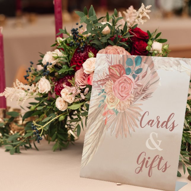 Pampas Grass Terracotta Boho Chic Wedding Party Pedestal Sign (Creator Uploaded)