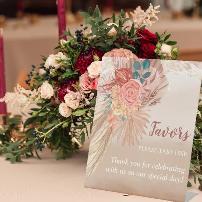 Pampas Grass Terracotta Boho Chic Wedding Party Pedestal Sign (Creator Uploaded)