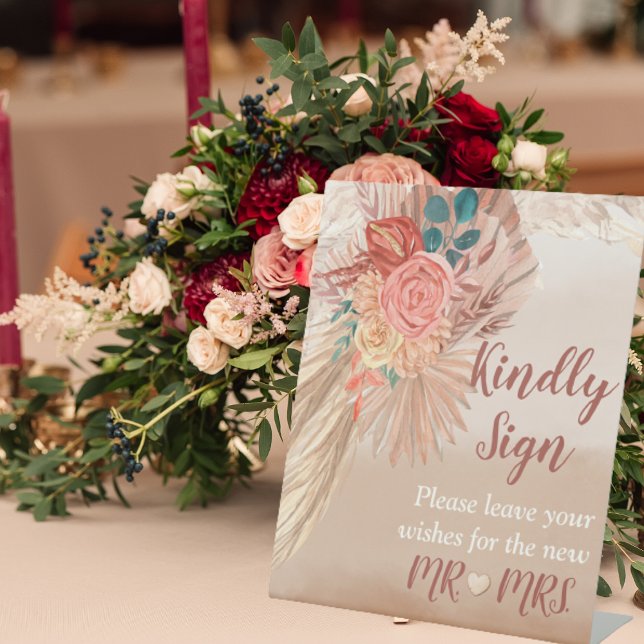 Pampas Grass Terracotta Boho Chic Wedding Party Pedestal Sign (Creator Uploaded)