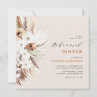 pampas grass terracotta boho rehearsal dinner invitation