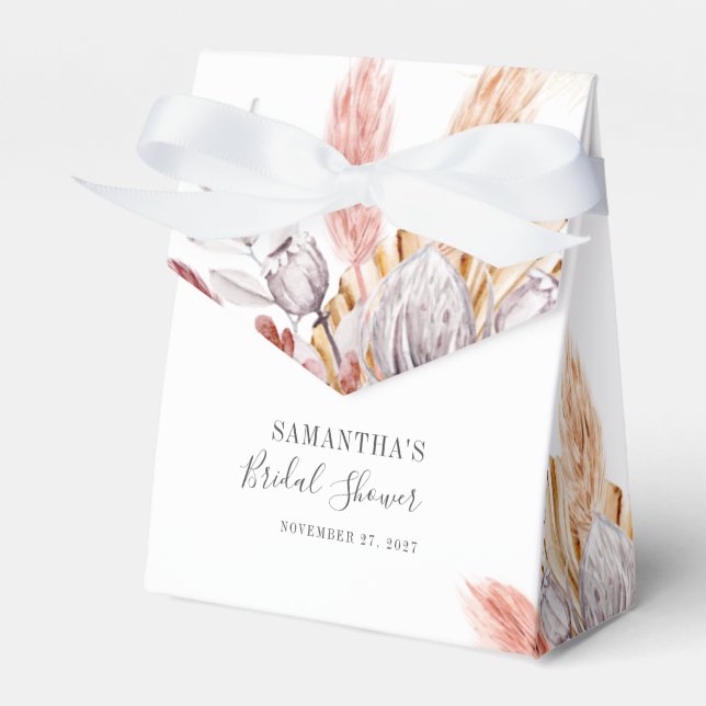 Pampas Grass Terracotta Botanical Bridal Shower Favor Boxes (Front Side)