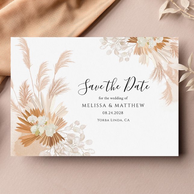 Pampas Grass Terracotta Botanical Save The Date (Wedding Script Save the Date Pampas Grass Terracotta)