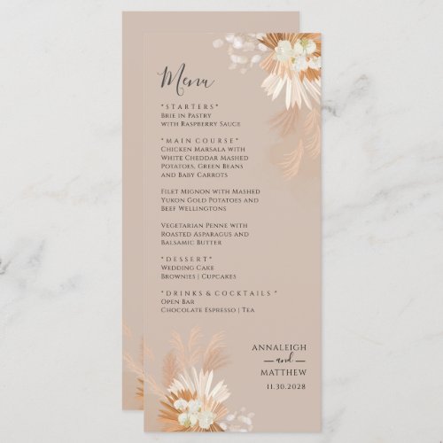 Pampas Grass Terracotta Botanical Wedding Menu