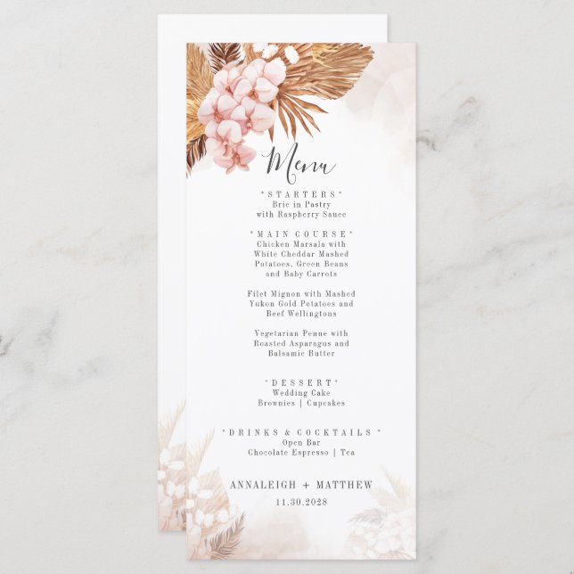 Pampas Grass Terracotta Botanical Wedding Menu (Front/Back)