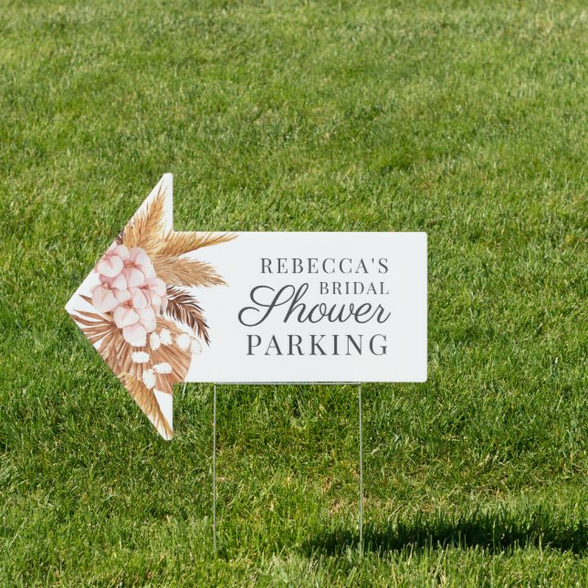 Pampas Grass Terracotta Bridal Shower Car Parking Sign (Insitu)