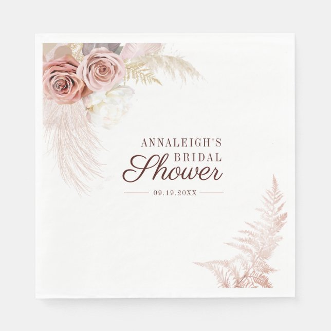 Pampas Grass Terracotta Bridal Shower Paper Napkins (Front)