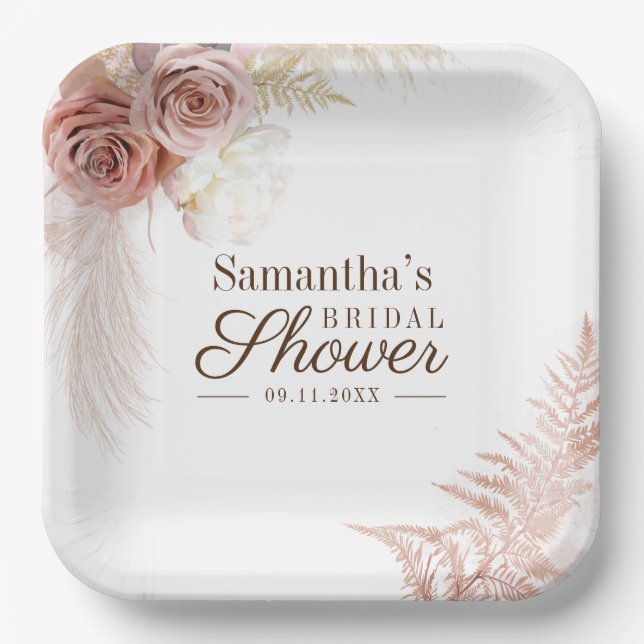 Pampas Grass Terracotta Bridal Shower Paper Plates (Front)