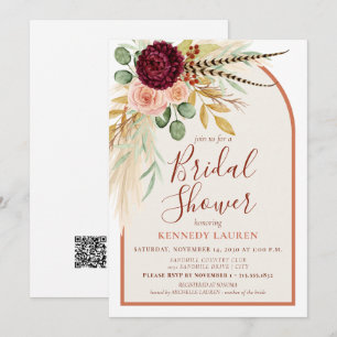 Pampas Grass Terracotta Bridal Shower QR Code Invitation
