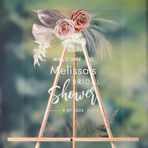 Pampas Grass Terracotta Bridal Shower Welcome Acrylic Sign