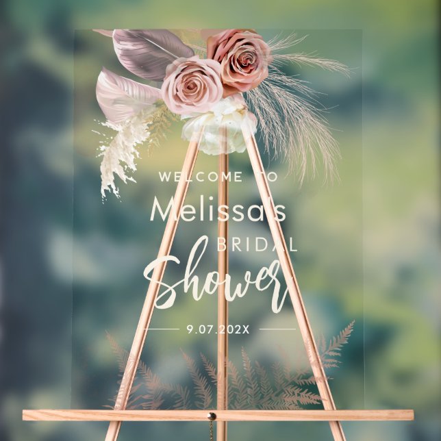 Pampas Grass Terracotta Bridal Shower Welcome Acrylic Sign (Neutral)