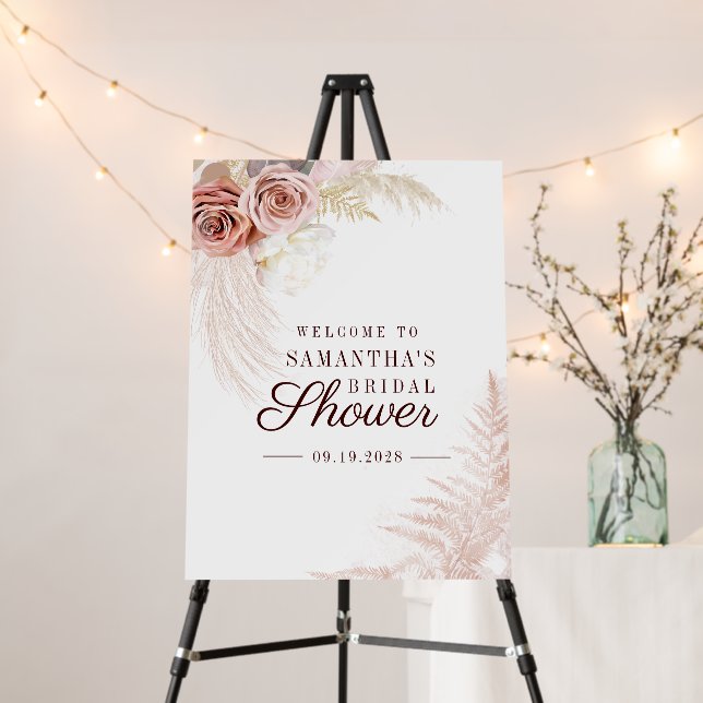 Pampas Grass Terracotta Bridal Shower Welcome Foam Board (In Situ (Stand))