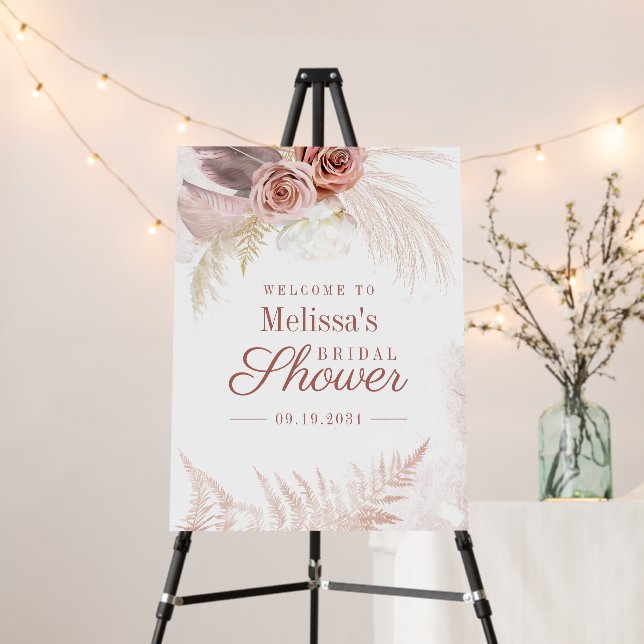 Pampas Grass Terracotta Bridal Shower Welcome Foam Board (In Situ (Stand))